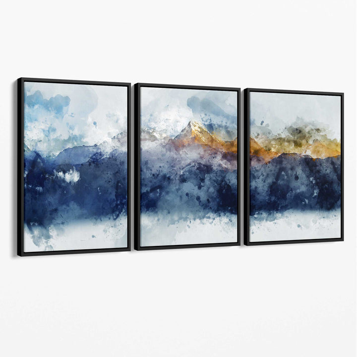 Abstract blue and yellow mountains wall art canvas | Bowlift