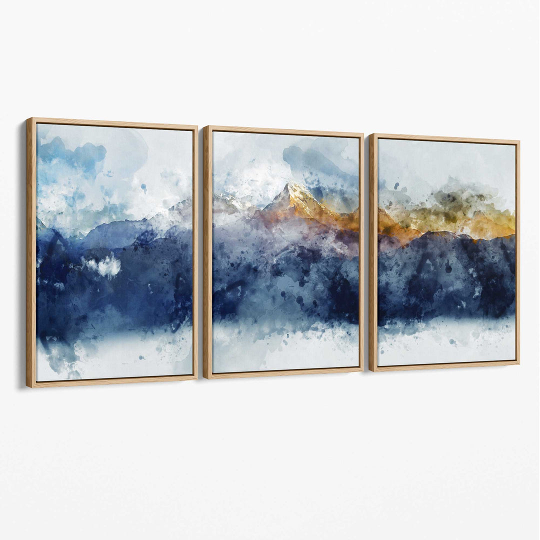 Abstract blue and yellow mountains wall art canvas | Bowlift