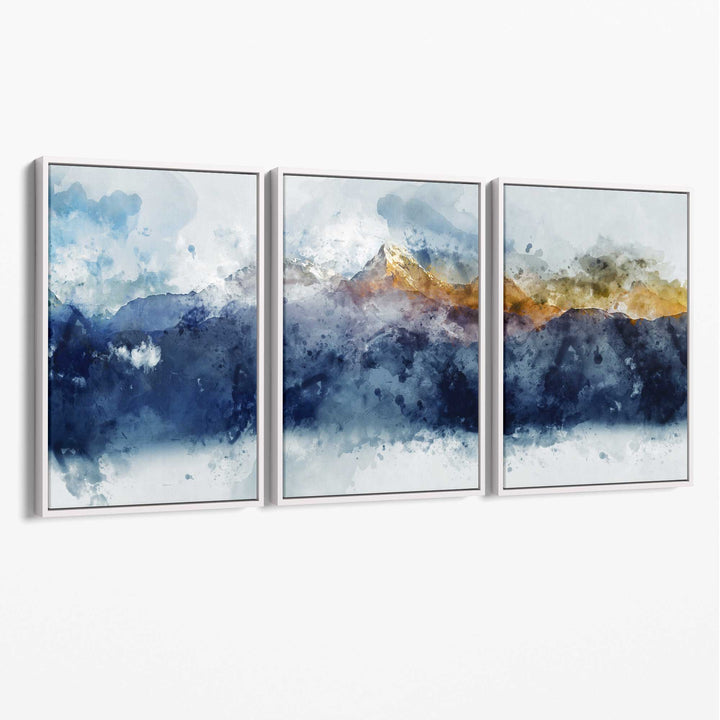 Abstract blue and yellow mountains wall art canvas | Bowlift