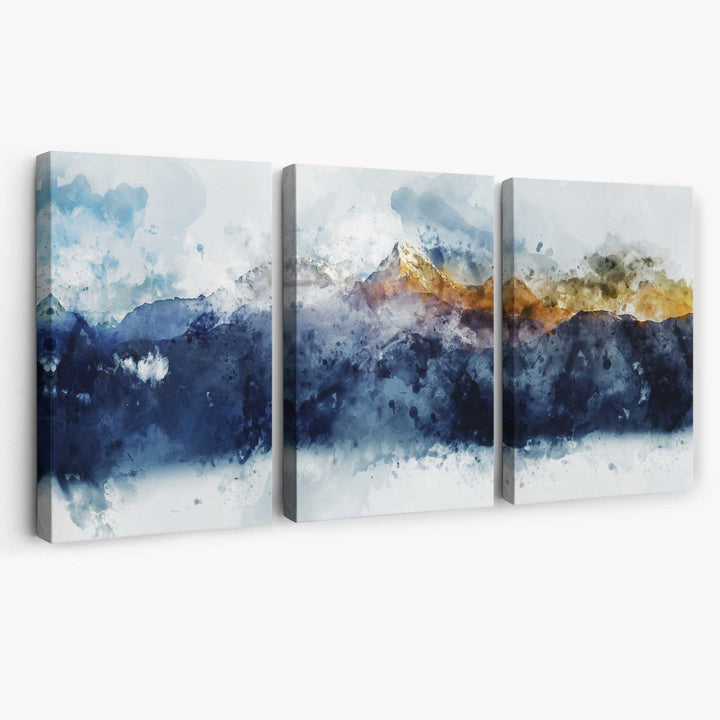 Abstract blue and yellow mountains wall art canvas | Bowlift