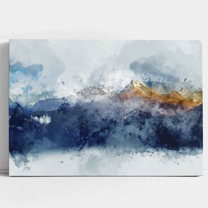 Abstract blue and yellow mountains wall art canvas print | Bowlift