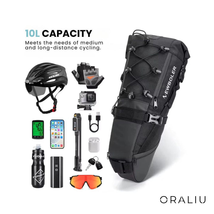 BowLift | Waterproof Bike Saddle Bag – 10L Capacity, Lightweight & Durable Cycling Seat Pack
