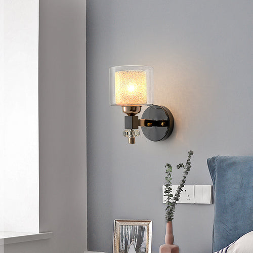 BowLift | Contemporary cylindrical wall mounted light metal and glass 1 light wall lamp in black for hallway