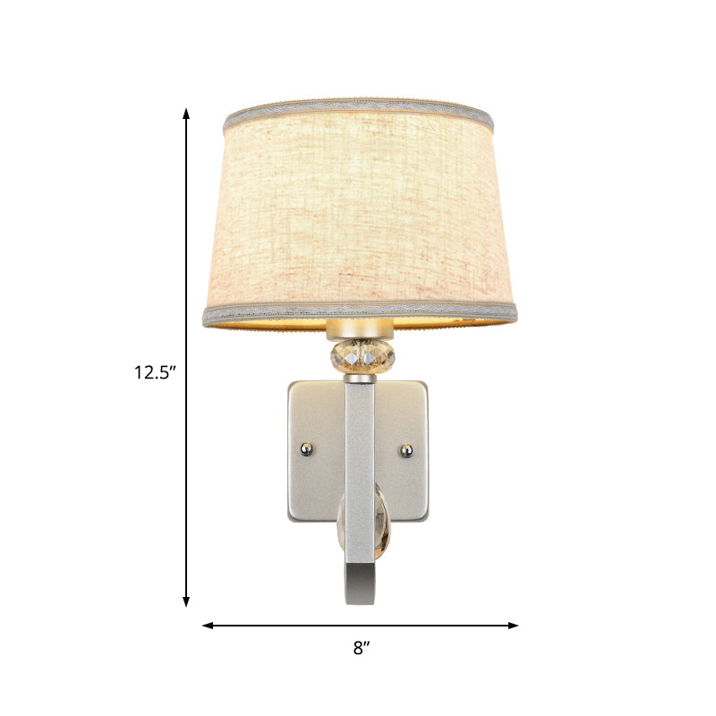 BowLift | Fabrics Drum Shade Wall Mounted Lamp Modern 1 Light Wall Light with Metal Square Back Plate in Silver