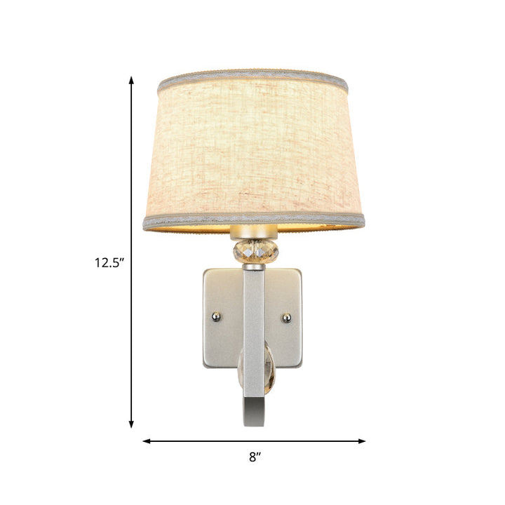 BowLift | Fabrics Drum Shade Wall Mounted Lamp Modern 1 Light Wall Light with Metal Square Back Plate in Silver