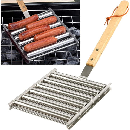 BowLift | Rotating Hot Dog Grill Rack with Detachable Wood Handle