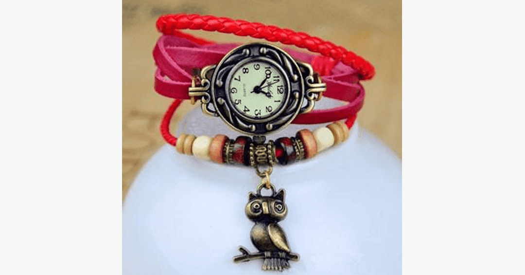 BowLift | Owl Vintage Wrap Watch with Boho-Chic Style Bracelet - Woven cuff-style bracelet watch for a funky look!