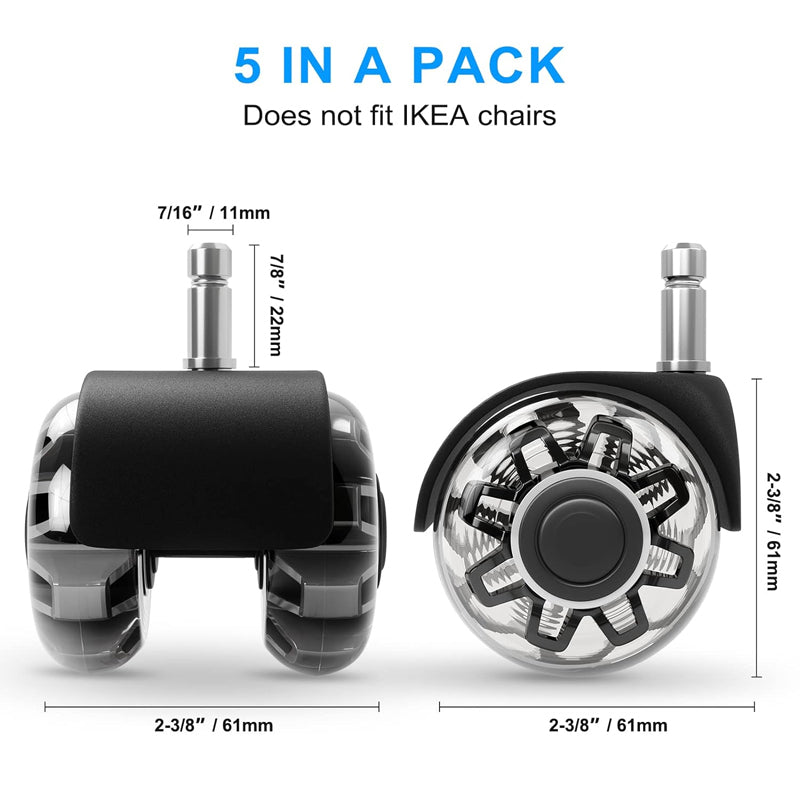 BowLift | 2 Inch Office Chair Caster Wheels 5 Pack Heavy Duty Chair Wheels 2200 lbs Load Capacity