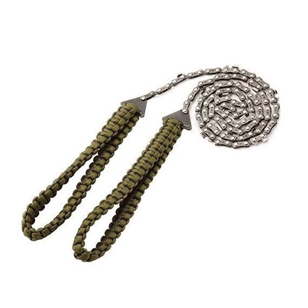 Compact Survival Chain Saw with Braided Paracord Handles Bowlift
