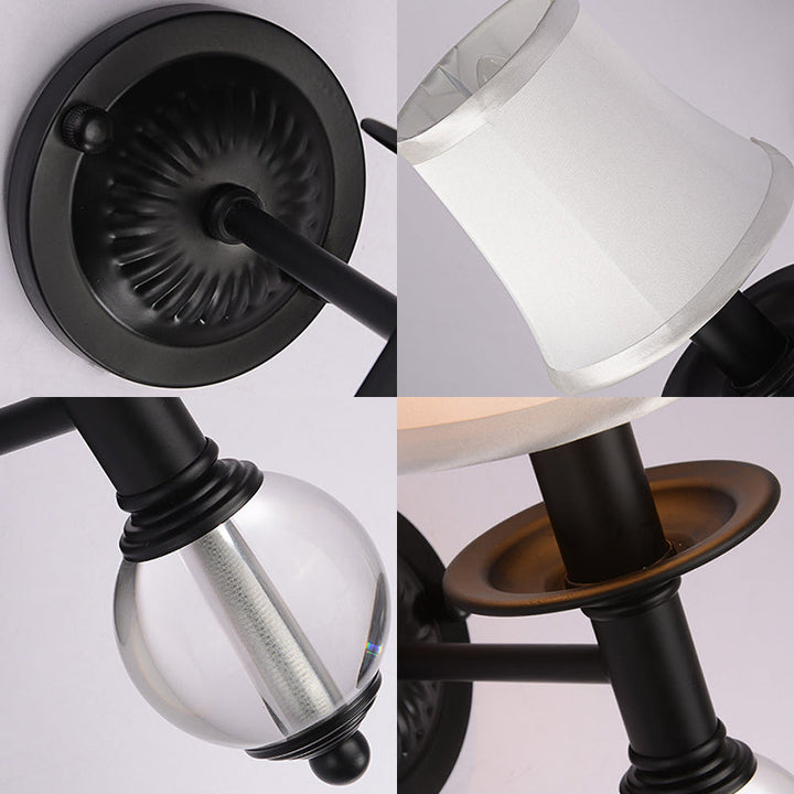 BowLift | White Fabric Bell Wall Lamp Contemporary 1 Light Wall Lamp with Crystal Ball and Straight Arm in Black