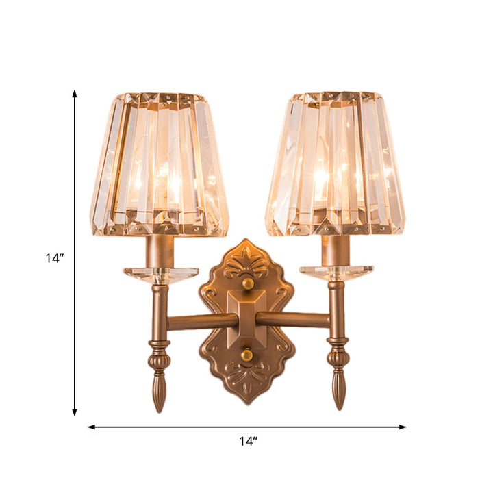 BowLift | Faceted Crystal Wall Light with Conical Shade Modernist 1/2-Light Wall Lamp in Copper for Bedroom