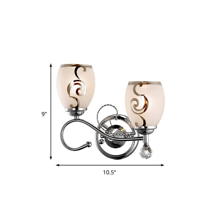 BowLift | 2 Bulb Bowl Wall Lighting Modern Style Glass Wall Lighting with Crystal Ball in Chrome for Living Room