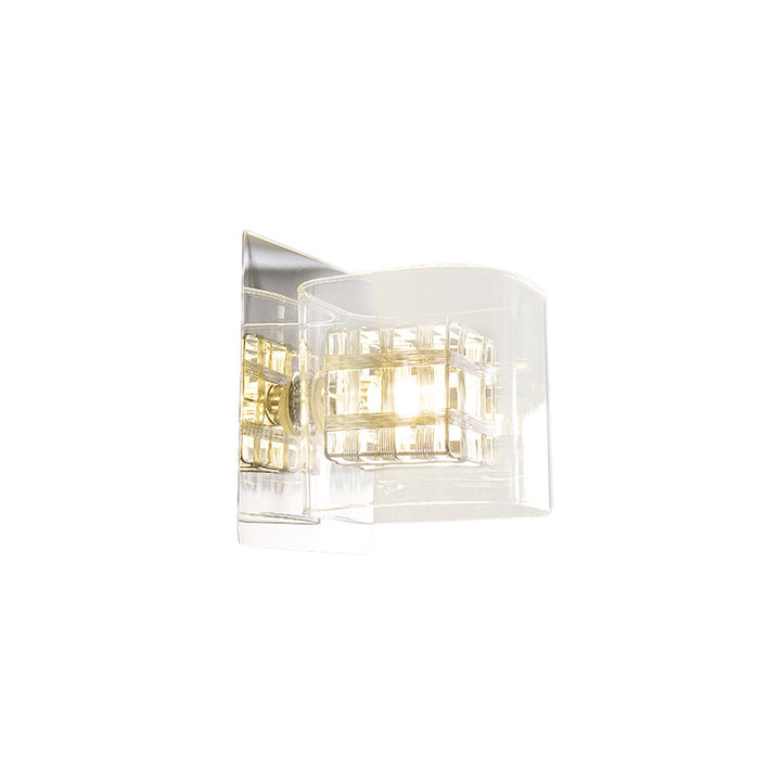 BowLift | Clear Glass Square Wall Lamp Contemporary 1 Light Wall Lamp with Inner Wire Shade in Chrome for Hallway