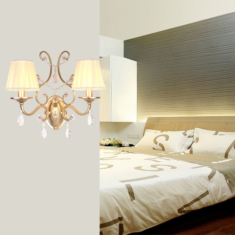 BowLift | Curved Arm Wall Light Contemporary Crystal 1/2-Light Wall Mounted Lighting with/without Shade in Brass