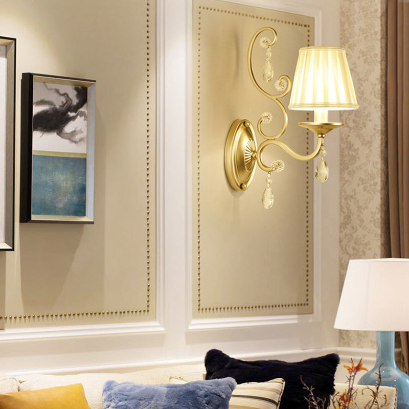 BowLift | Curved Arm Wall Light Contemporary Crystal 1/2-Light Wall Mounted Lighting with/without Shade in Brass