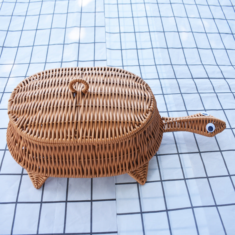 Turtle-Shaped Handcrafted Wicker Storage Basket Bowlift