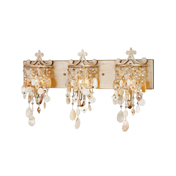 BowLift | Linear Wall Mount Light Modern Style Shell and Crystal 1/3-Light Wall Light with Pearl Decoration in Gold