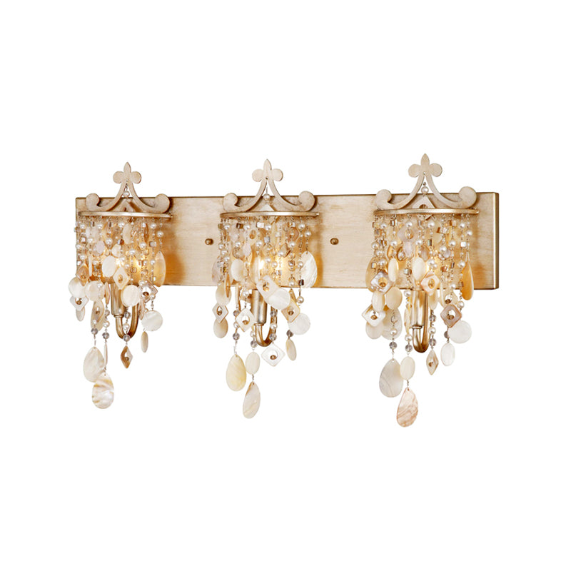 BowLift | Linear Wall Mount Light Modern Style Shell and Crystal 1/3-Light Wall Light with Pearl Decoration in Gold