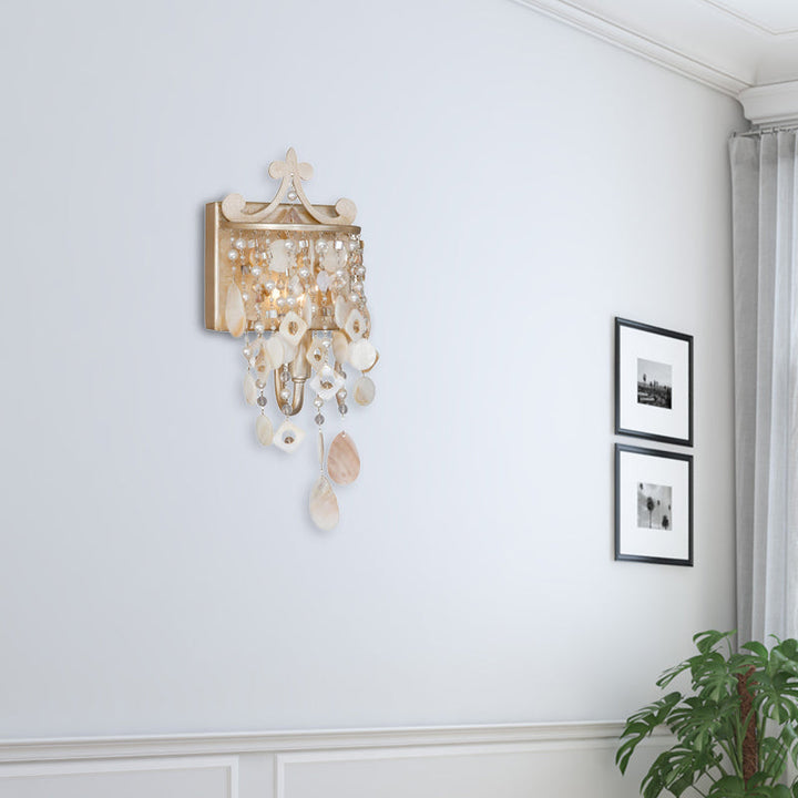 BowLift | Linear Wall Mount Light Modern Style Shell and Crystal 1/3-Light Wall Light with Pearl Decoration in Gold