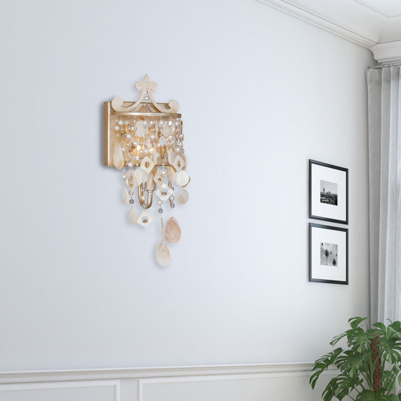 BowLift | Linear Wall Mount Light Modern Style Shell and Crystal 1/3-Light Wall Light with Pearl Decoration in Gold