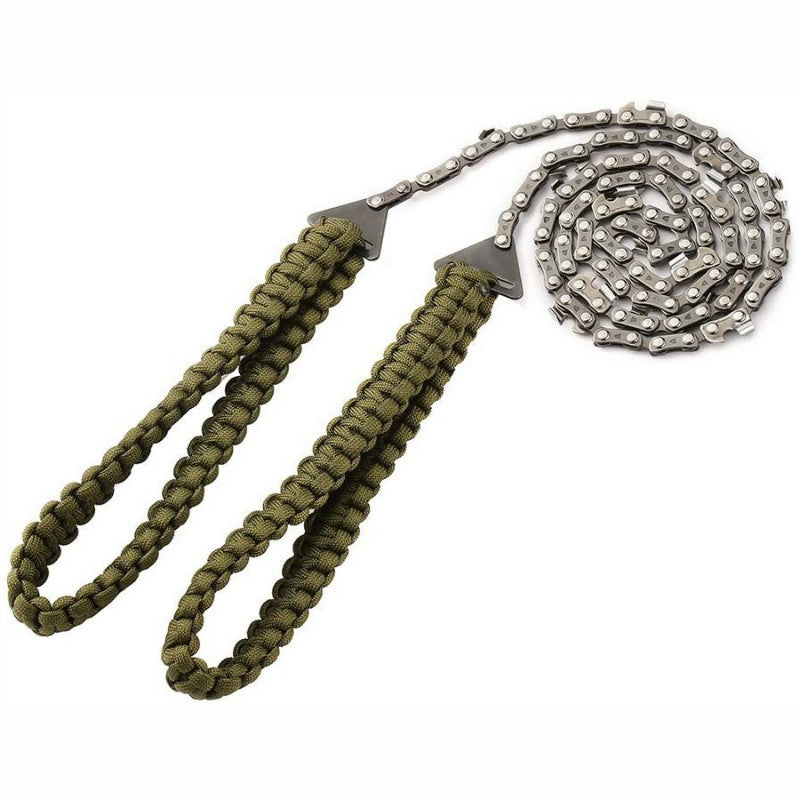 Compact Survival Chain Saw with Braided Paracord Handles Bowlift
