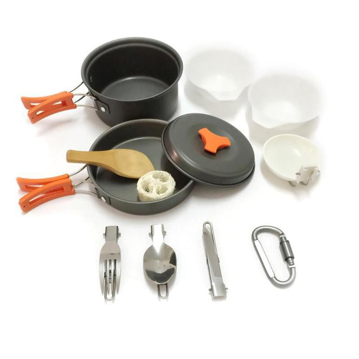 lightweight portable camping cookware set with nonstick nesting pots pans foldable handles and compact utensil kit Bowlift