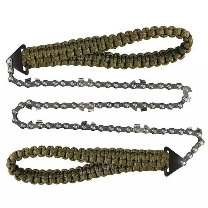 Compact Survival Chain Saw with Braided Paracord Handles Bowlift
