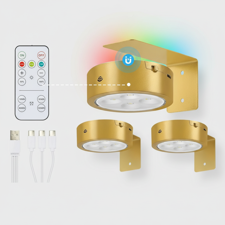 BowLift | 2 + 1 | Wireless Picture Lights – No Drilling, Rechargeable, Color Change with Remote Control