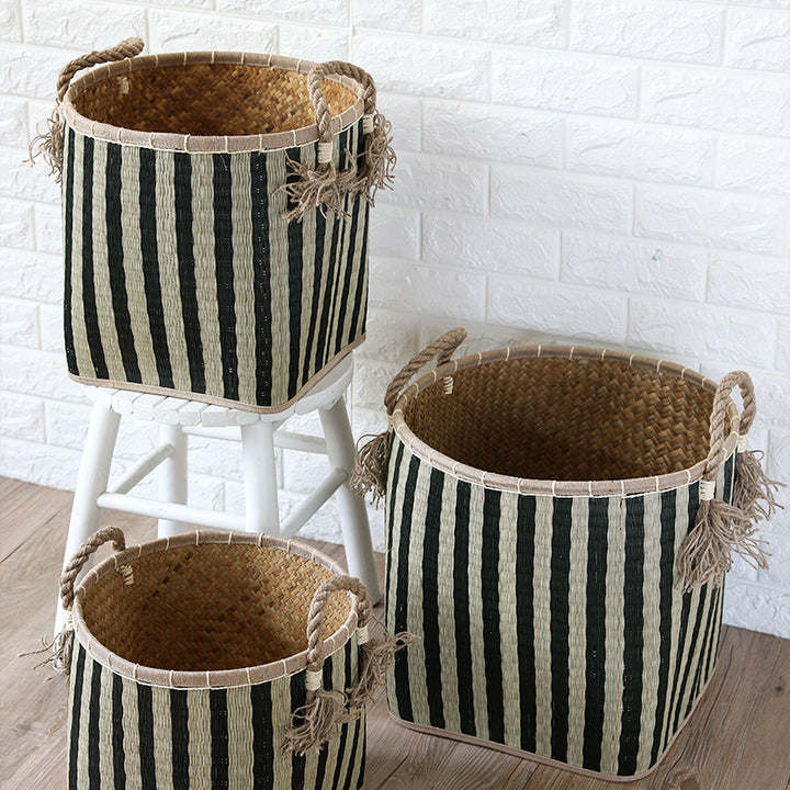 Unisex Handwoven Storage Basket with Decorative Fringes Bowlift