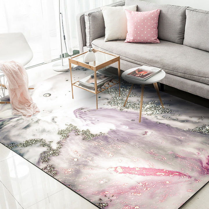 Pink and White Nordic Rug Polyester Abstract Rug Washable Non-Slip Backing Rug for Living Room | Bowlift