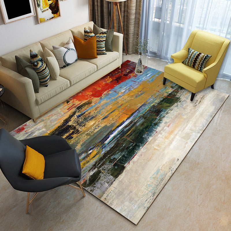 Multicolored Leisure Carpet Polyester Abstract Brush Stroke Painting Pattern Carpet Washable Area Rug for Bedroom | Bowlift