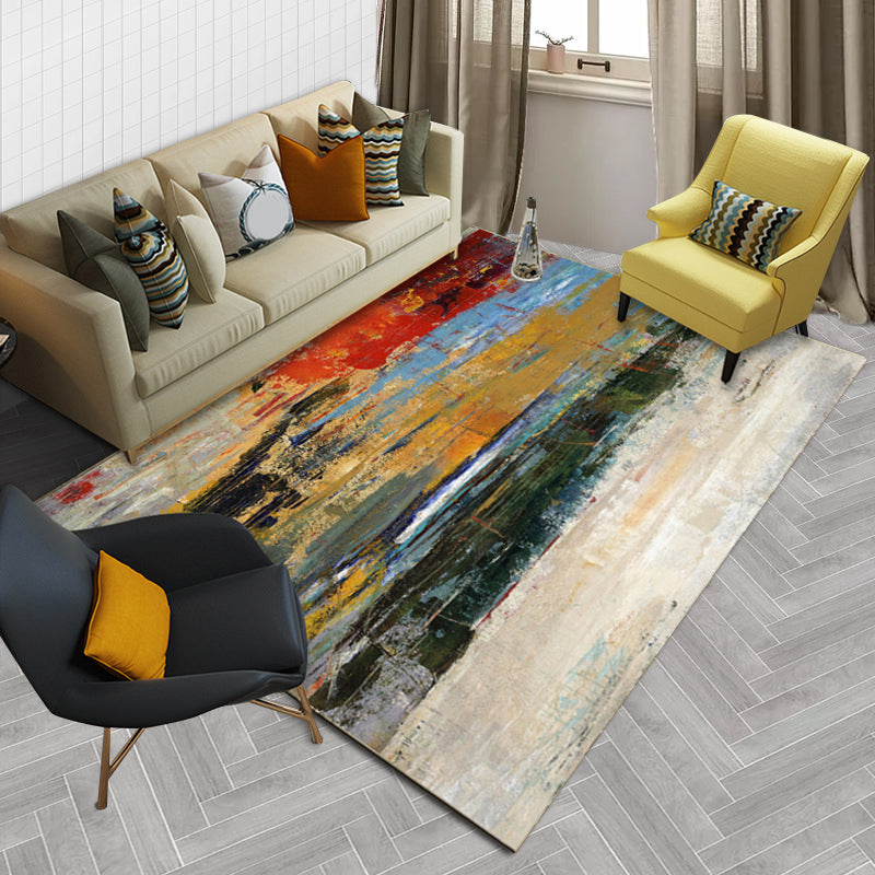 Multicolored Leisure Carpet Polyester Abstract Brush Stroke Painting Pattern Carpet Washable Area Rug for Bedroom | Bowlift