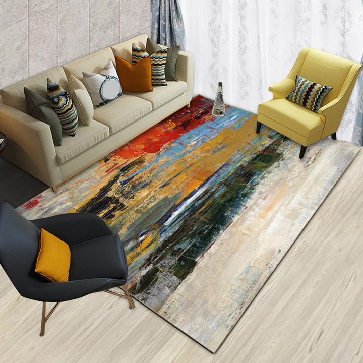 Multicolored Leisure Carpet Polyester Abstract Brush Stroke Painting Pattern Carpet Washable Area Rug for Bedroom | Bowlift