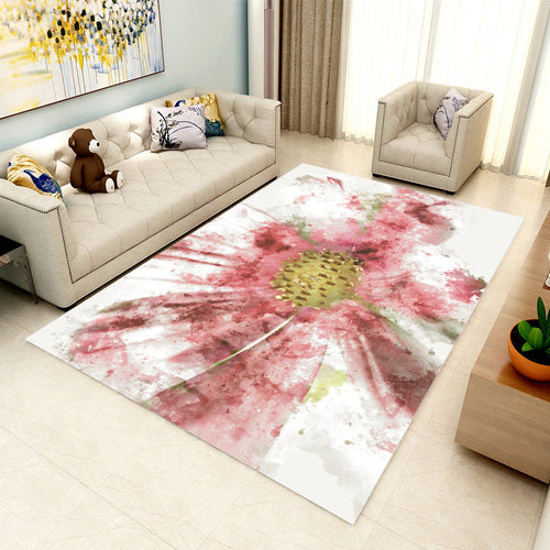 Simple floral pattern rug red and white novelty rug polyester machine washable non-slip rug for the living room | Bowlift