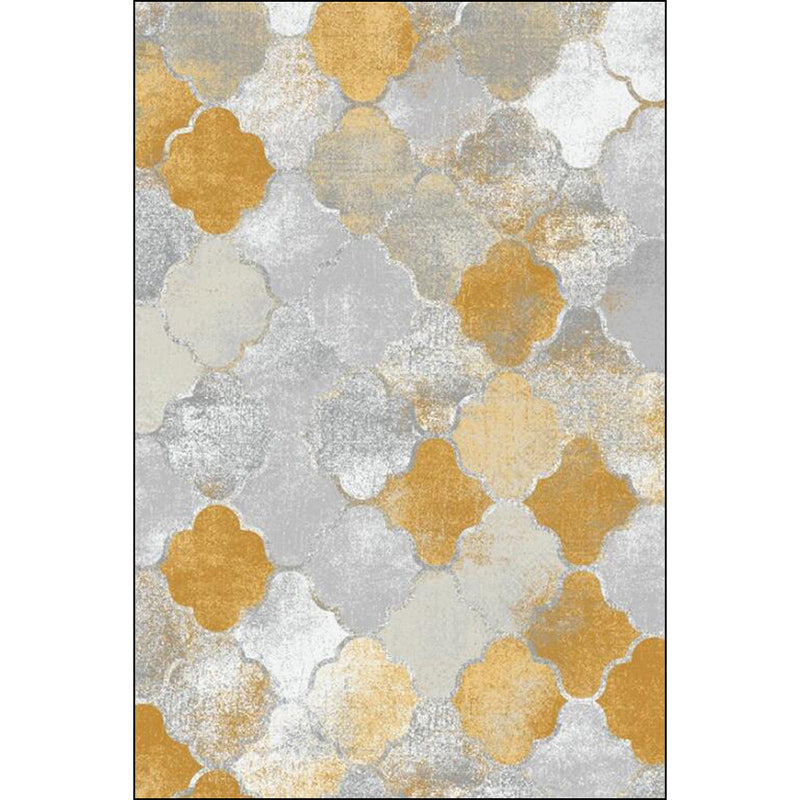 Yellow and Gray Contemporary Rug Polyester Albany Geometric Ogee Print Rug Washable Non-Slip Back Mat Rug for the Living Room | Bowlift