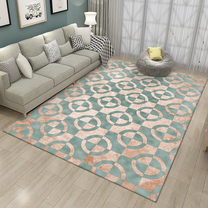 Green and pink novelty rug polyester geometric print rug washable non-slip backing rug for the living room | Bowlift