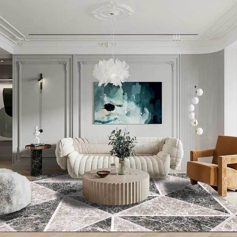 Gray novelty rug polyester geometric pattern rug washable non-slip back rug for living room | Bowlift