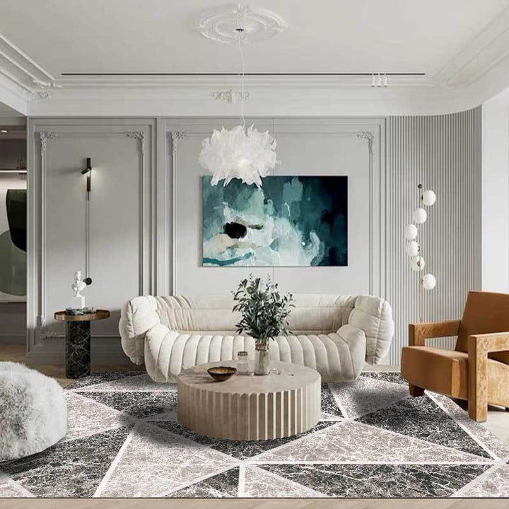 Gray novelty rug polyester geometric pattern rug washable non-slip back rug for living room | Bowlift