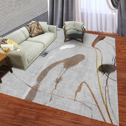 Gray Casual Carpet Polyester Abstract Carpet Washable Non-Slip Back Carpet for Living Room | Bowlift
