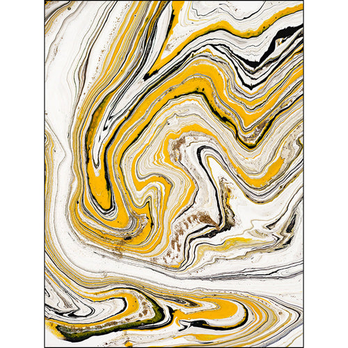 Yellow and white contemporary rug polyester swirl lines watercolor print rug washable non-slip backing rug for living room | Bowlift