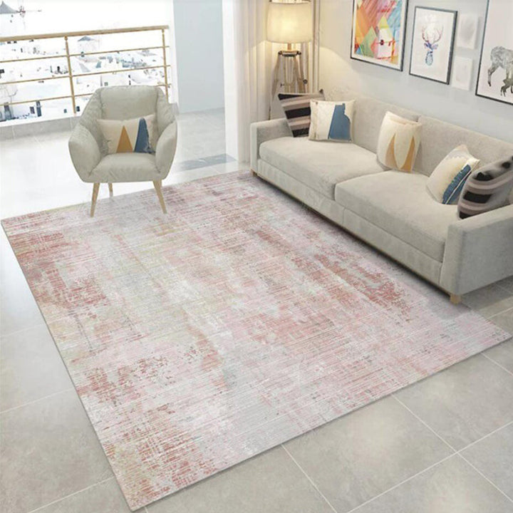 BowLift | Modern Abstract Rug Light Pink Polyester Rug Washable Non-Slip Back Rug for Bedroom