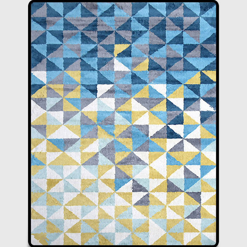 Blue and Yellow Bedroom Rug Modern Geometric Triangle Pattern Area Rug Polyester Machine Washable Non-Slip Rug | Bowlift