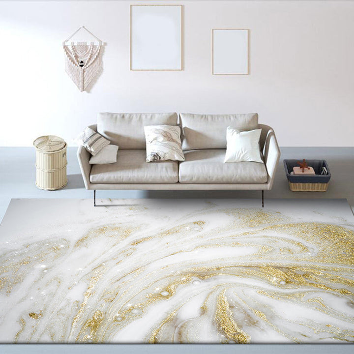 Modern watercolor pattern rug gold and white polyester rug washable non-slip backing rug for the bedroom | Bowlift
