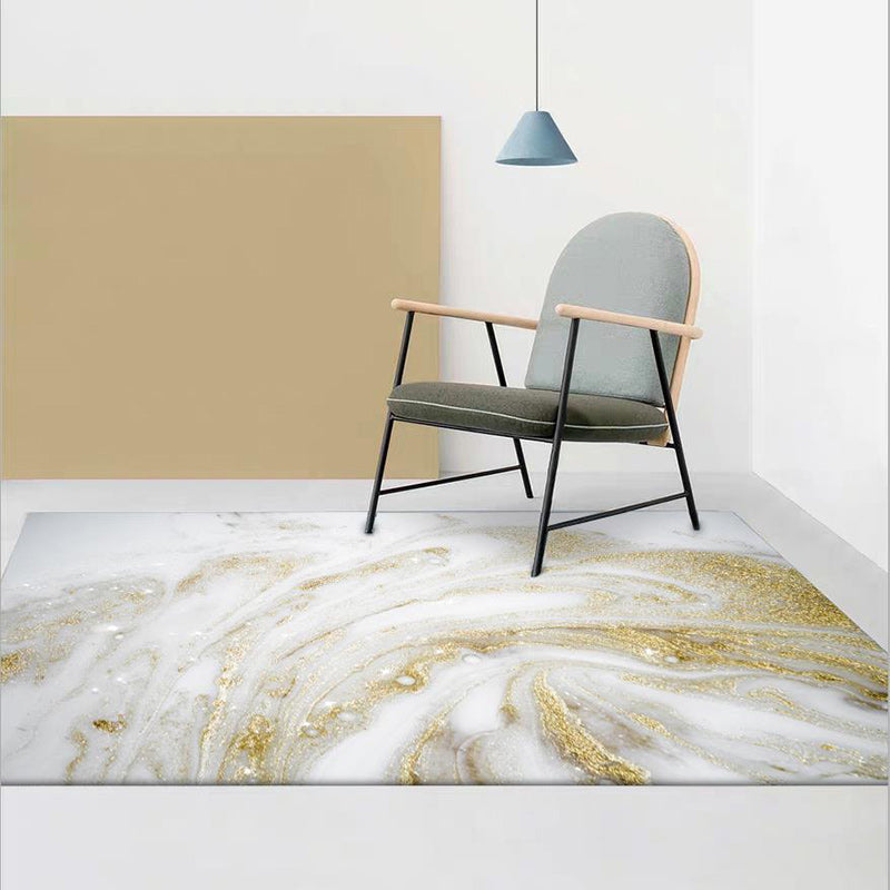 Modern watercolor pattern rug gold and white polyester rug washable non-slip backing rug for the bedroom | Bowlift