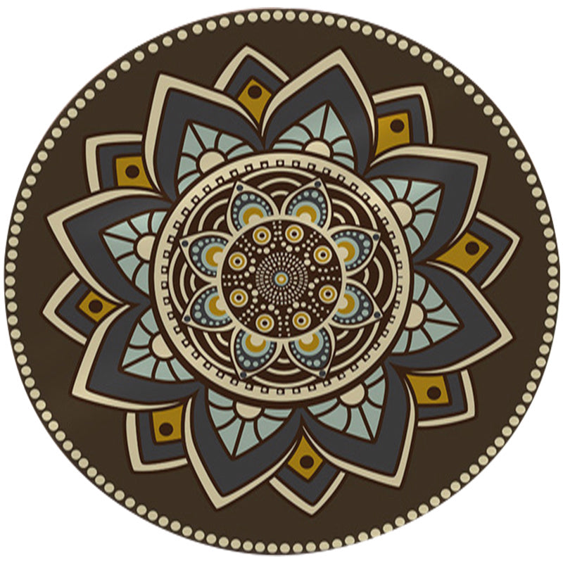 BowLift | Dark brown Moroccan rug flannel floral pattern rug washable non-slip backing rug for the living room