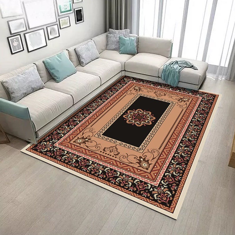 BowLift | Black and brown bedroom rug Moroccan medallion floral pattern area rug polyester non-slip pet-friendly rug