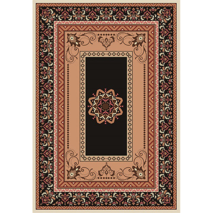 BowLift | Black and brown bedroom rug Moroccan medallion floral pattern area rug polyester non-slip pet-friendly rug