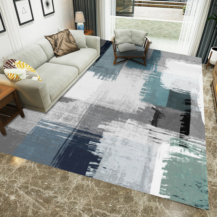 Blue and Gray Modern Rug Polyester Brush Stroke Painting Print Rug Washable Non-Slip Underlay Rug for the Living Room | Bowlift