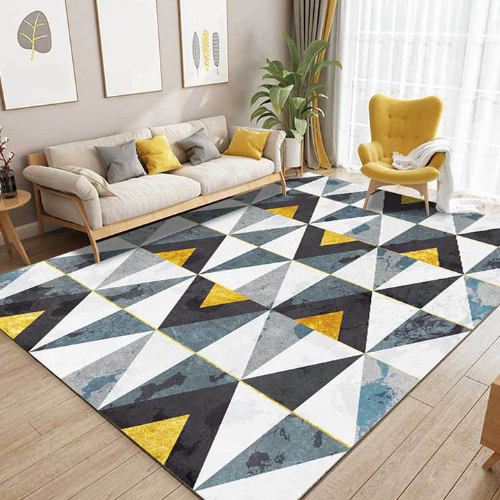 Blue and White Novelty Carpet Polyester Geometric Printed Carpet Washable Non-Slip Back Carpet for Living Room | Bowlift