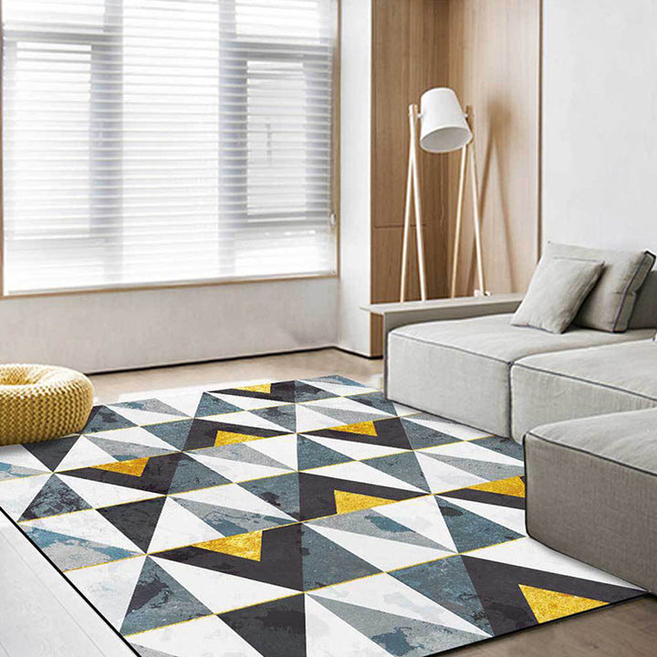 Blue and White Novelty Carpet Polyester Geometric Printed Carpet Washable Non-Slip Back Carpet for Living Room | Bowlift